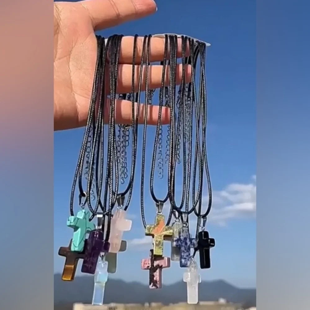 Translucent Green Cross Pendant Necklace - Picture 9 of 12